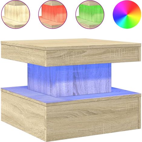 Mesa de centro de salón de diseño moderno con luces LED 50 x 50 x 40 cm madera de ingeniería color roble DEC037645
