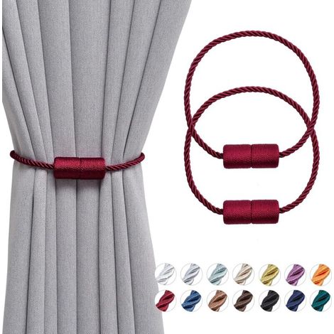 Lot de 2 attaches de rideaux magnétiques de 47 cm, cordons latéraux faits à la main, fixations de rideaux décoratives pratiques pour fenêtres de bureau et de maison (rouge vin) (1/5)
