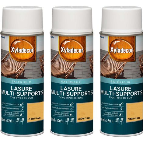 Lasure aérosol Multi-supports - Lot de 3 - Tous types de bois extérieur - Mat Chêne clair 400 mL - Xyladecor