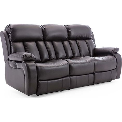 CHESTER HIGH BACK MANUAL BOND GRADE LEATHER RECLINER 3+2+1 SUITE SOFA ARMCHAIR SET BROWN 3 SEATER