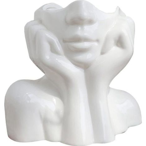 Vase en céramique pour visage, vase à fleurs blanc pour décoration, vase à tête de femme,vase à fleurs décoratif moderne (1/5)