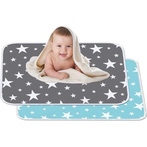 Lot de 2 alèses imperméables 50x70 cm – Motif étoiles – Lavables – Bébés, enfants, adultes – Incontinence (1/5)