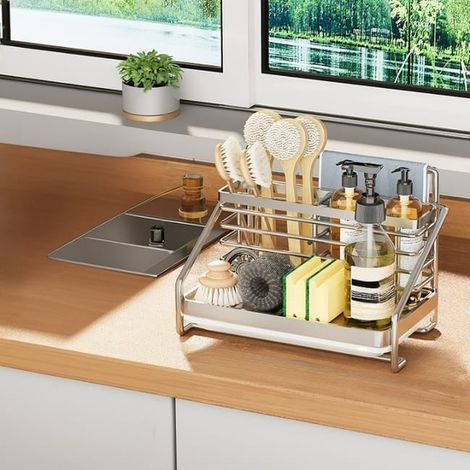 Étagère de cuisine en acier inoxydable linéaire avec drainage efficace, installation facile et design compact, 251517 cm Couleur métallique