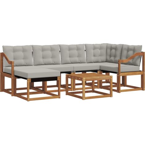 Outdoor Sofa Set with Cushion 7 pcs Natural and Light Grey vidaXL
