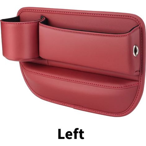 (Gauche - Rouge) Lot de 2 organisateurs de voiture en cuir PU pour fentes de siège, avec poche et porte-gobelet/téléphone. Accessoires auto. (1/5)