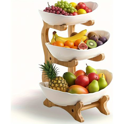 Panier à Fruits 3 Niveaux – Étagère Cuisine Blanc. Rangement Snacks, Pain, Noix. Modèle (Blanc 3 Couches). (1/5)