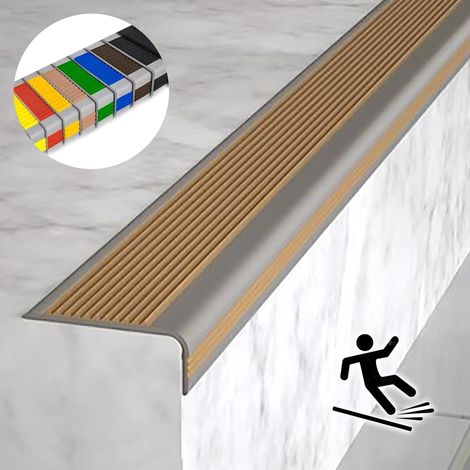 1M Intérieur Extérieur Antidérapant Nez De Marche Profilé D'escalier, Nez De Marche Escalier Protection D'angles De Rebords,L: 5 cm, H: 2,5 cm,kaki (1/5)