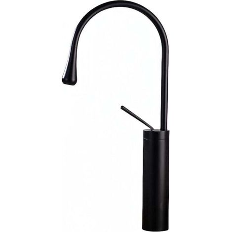 Rubinetto per lavabo lungo e lussuoso, monocomando, a foro singolo, per bagno, toilette, cucina, bar, lavello, lavabo, finiture in ottone massiccio, nero opaco, arco alto e arrotondato - Crezuo