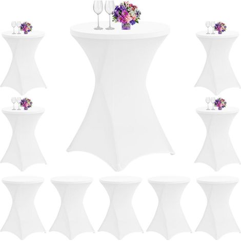 Lot de 10 housses de table haute Spandex pour table de bistrot Ø 80-85 cm, Blanc