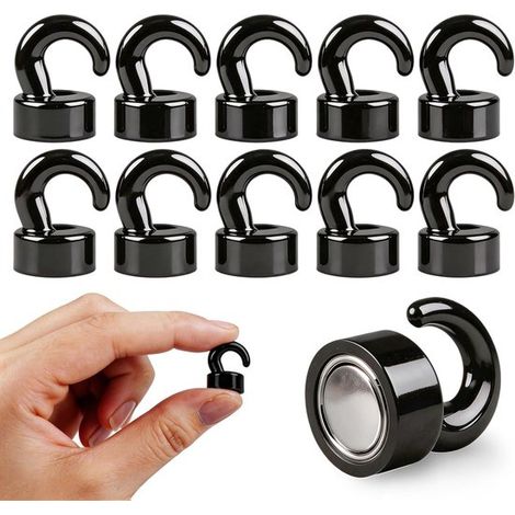 Mini ganci adatti per ufficio, aula, nave da crociera e cucina, simpatici ganci magnetici resistenti adatti per frigorifero - Confezione da 10 (Nero) (1/5)