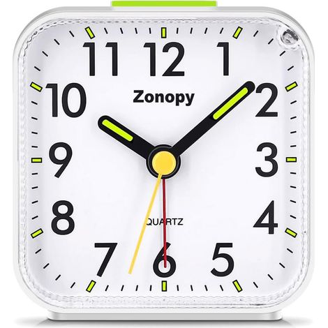 Réveil analogique silencieux avec veilleuse, fonctionne avec piles, alarme forte, répétition, écran lumineux, design portable, horloge de voyage pour dormeur profond, rentrée scolaire (1/5)