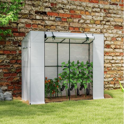 CHICFURN Invernadero de jardín adosado 200x76x170 cm de acero blanco, puerta enrollable, 2 ventanas (1/5)