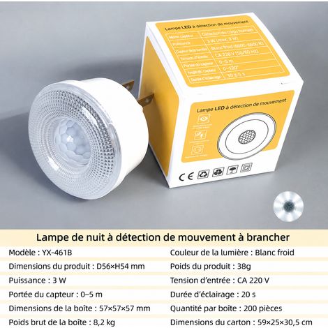 Veilleuse LED murale à détection infrarouge lumière blanche 220V 3W 220v réf 4662 5,7 × 5,7 × 5,7 cm 39 g – Livraison gratuite