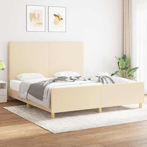 Cadre de lit sans matelas crème 180x200 cm tissu (1/5)