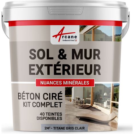 BETON CIRÉ: KIT KUNSTHARZ-BETONBESCHICHTUNG FÜR DRAUSSEN - Böden, Wände, Terrassen, Balkone, Treppen - Titan-Hellgrau - 2 m²-Kit (2 Schichten)