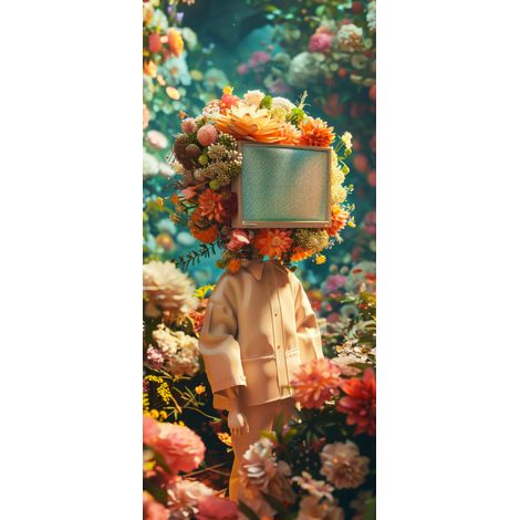 Tableau sur verre synthétique personnage à tête décran et couronne florale 65x145 cm - Impression sur Verre synthétique - Image HD imprimée sur Verre synthétique - Tableau mural décoratif - Fabriqué (1/4)