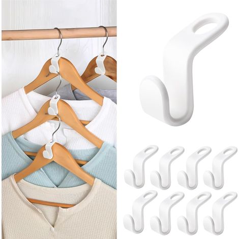 CCYKXA Pack of 50 space-saving hangers - Plastic connecting hooks - Space-saving hooks - Hanger connector for wardrobe organizer (white) (1/5)
