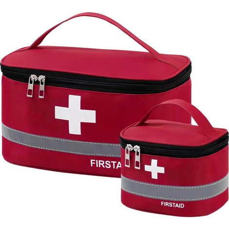Lot de 2 trousses à médicaments, trousse de premiers secours de voyage avec séparateurs, rouge