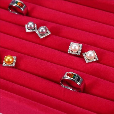 Ring Display Stand, Jewelry Holder, Jewelry Display Organizer, 7-Slot Box, 4-Color Wooden Crate for Home Collection Store Display (Red) (1/5)