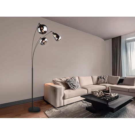 Große Stehleuchte mit 3 Glas Lampenschirmen Chrom inkl. E14 LED, Höhe 200cm (1/5)