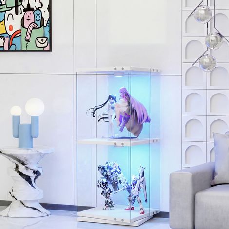 JOOKGBD-Vitrine en Verre avec LED,Vitrine pour Collection,Armoire Vitrine Pour Collection avec Porte étagères Transparent,Meuble VITRINES Verre,pour salon chambre bureau,Blanc (1/5)