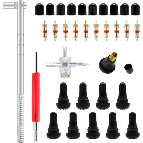 Outil d’installation et d’extraction de tiges de valve – 10 tiges TR412 courtes en caoutchouc + extracteur 4 voies + kit complet 23 pièces (1/4)
