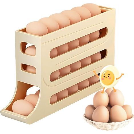 Rangement à œufs,Support à œufs,Rangement Oeuf Frigo Distributeur,Boite a oeufs,Distributeur D'œufs Pour Réfrigérateur,Distributeur Oeufs,Organisateur d'oeufs,Porte Œufs (Couleur beige) (1/5)