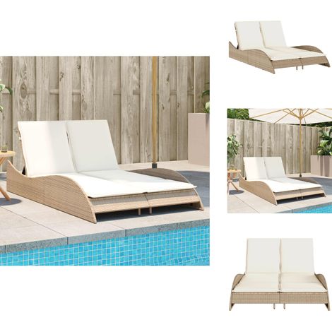 Chaise longue avec coussins beige 114x205x73 cm résine tressée - Chaises Longues - Chaises Longues Pliantes - Transats - Bain De Soleil - Mobilier De Jardin (1/5)