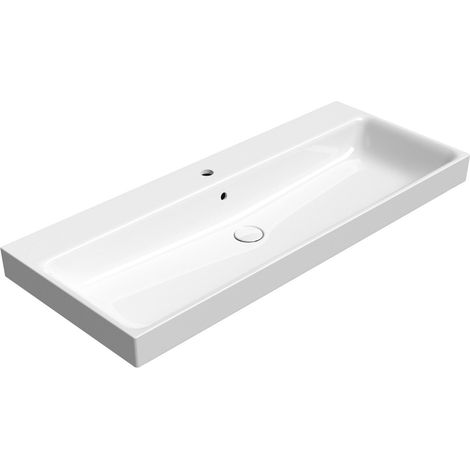 Lavabo en céramique NUBES 120x50cm, blanc ExtraGlaze (1/3)