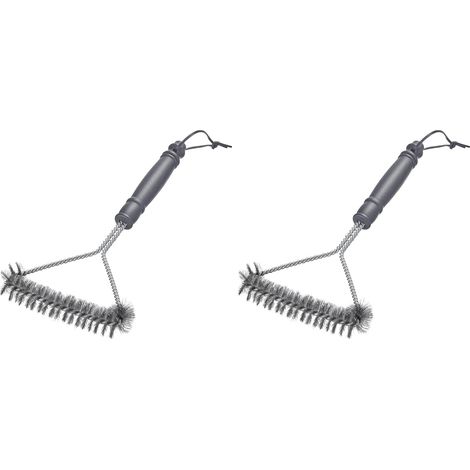 Lot de 2 Brosse à Barbecue 30 cm, Acier Inoxydable, Manche Court, Sangle Cuir, Grille Fonte (1/5)