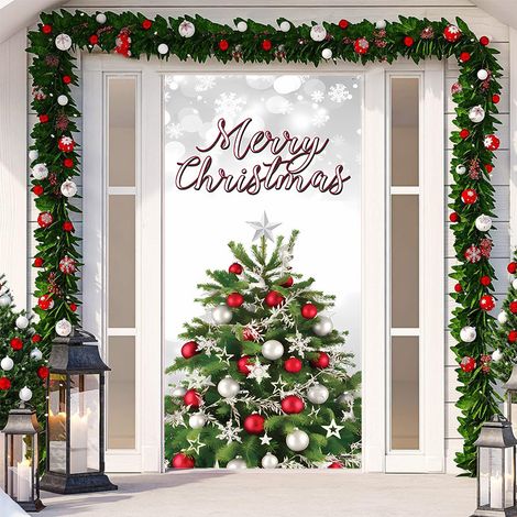 Nouvelle décoration adhésive de porte pour Noël, toile de fond festive, tapisserie murale pour porte de chambre, largeur de porte - SDMT-056 - 110 x 180 cm