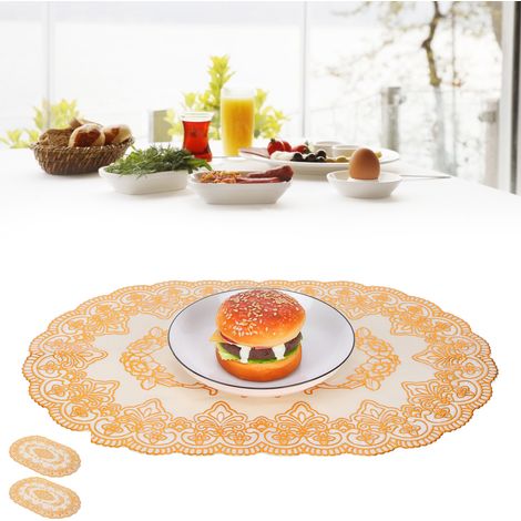 Lot de 2 sets de table ovales en PVC doré, avec dessous de verre, pour cuisine, restaurant ou mariage. (1/5)