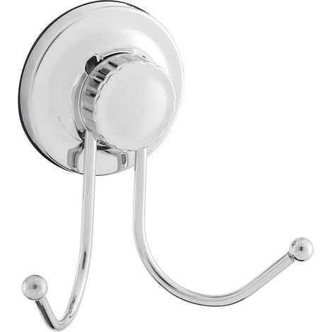 Crochet de salle de bain double doté d'un système de ventouse sans vis, chrome (ECO22)