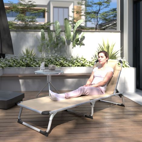 Lettino prendisole pieghevole Outsunny, lettino da giardino con poggiatesta, lettino ergonomico per il relax con schienale regolabile in 4 posizioni, in alluminio, supporta fino a 120 kg, per giardino