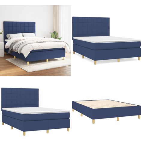 Cama box spring con colchón tela azul 140x200 cm - Colchón de muelles ensacados - Cama box spring