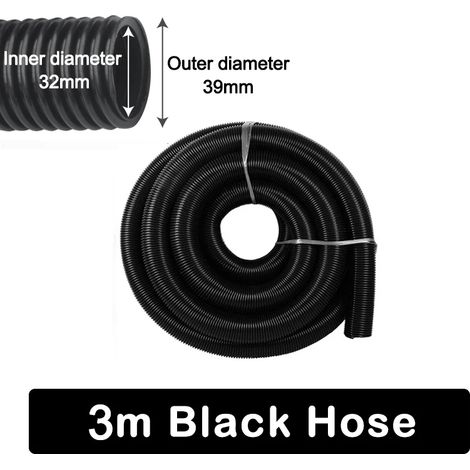 Tuyau noir de 3 m (32 mm) compatible avec les aspirateurs. Diamètre intérieur : 32/38/40/50 mm. Raccord à soufflet d'origine. Tube d'aspiration. (1/4)