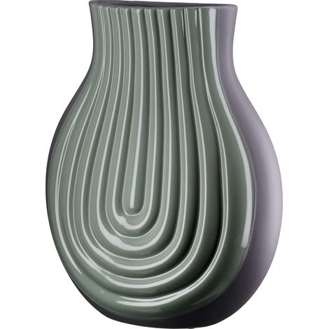 Vase en céramique bombé - Vert Brillant - Mat - strié - 31 cm x 25 cm (H x l) - Vase à Fleurs étanche (1/5)
