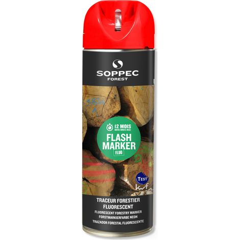 Bombe de peinture - Traceur forestier hautement fluorescent rouge fluo 12 mois flash marker SOPPEC - 131513o