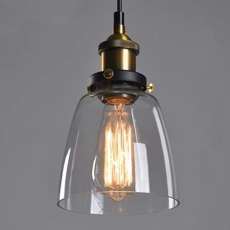 Stoex – Suspension luminaire en verre rétro E27 – Abat-jour transparent Ø 20 cm – Câble ajustable 1 m – Éclairage pour cuisine et salon