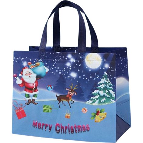 Sac Réutilisable De Noël - 32,5 X 25 X 17 Cm - Tissu Non Tissé - Poignées Renforcées - Pour Courses Et Cadeaux - 1 Pièce (1/2)