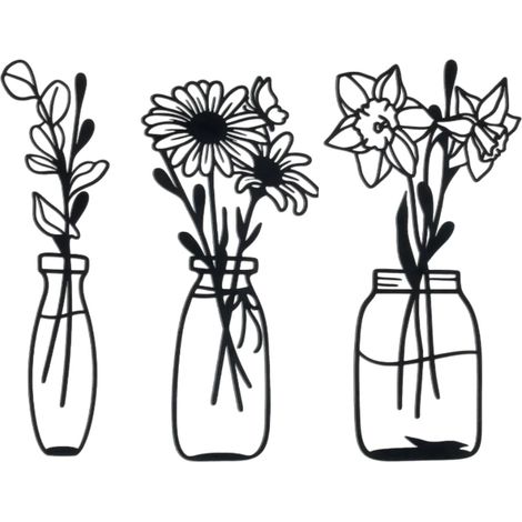 Décoration murale en métal, Art mural en fil métallique, Fleurs en métal  pour jardin, Décoration murale avec fleurs en pot, Décoration murale en fer, Art de fleurs en pot, Fleurs (1/5)