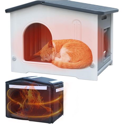 Abris pour chats avec doublure isolée pour chats d'intérieur en plastique pour chats sauvages Abri pour chiens d'extérieur pour chiots pour petits animaux domestiques moyens - gris (1/5)