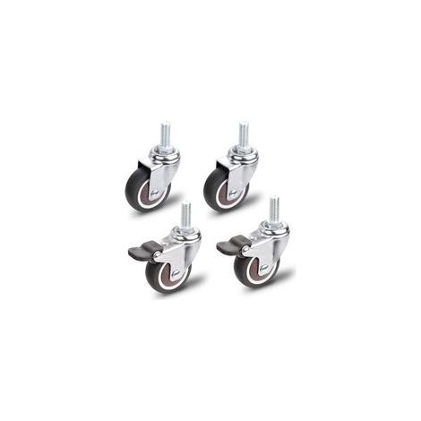 Roulettes pour Meubles - 2 avec Frein + 2 sans Frein, M10x25mm - Capacité de Charge 40 kg par Roulette