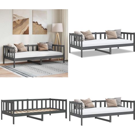 Dormeuse Grigia in Legno Massello di Pino 90x200 cm - Divano letto - Letto per ospiti