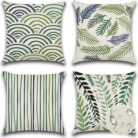 Lot de 4 housses de coussin imperméables pour canapé d'extérieur, 45 x 45 cm (motif feuilles vertes) (1/5)