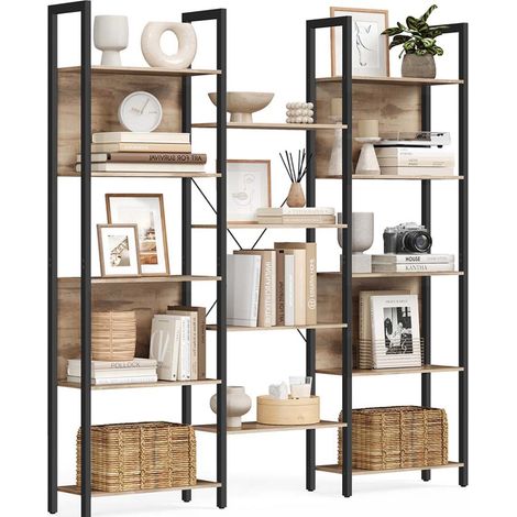 Libreria/mobile contenitore in stile industriale con struttura in metallo e 14 scomparti adatta per soggiorno o ufficio 158 x 24 x 166 cm marrone 120004258