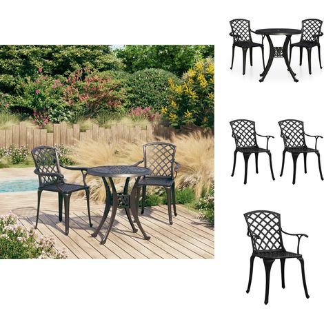 Gartenmöbel-Sets - Living 3-tlg. Bistro-Set Aluminiumguss Schwarz (1/5)