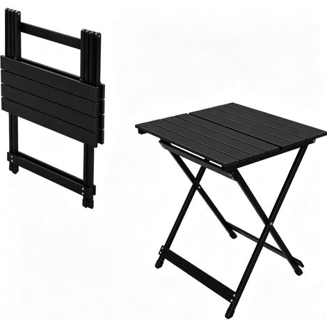 Tavolo pieghevole da campeggio in alluminio nero con gambe antiscivolo (1/5)