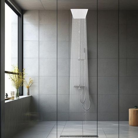 Grifería de ducha de alta presión de 8 pulgadas fabricada en acero inoxidable con corte de diamante 201 con cabezal de ducha tipo lluvia para baños. (1/5)