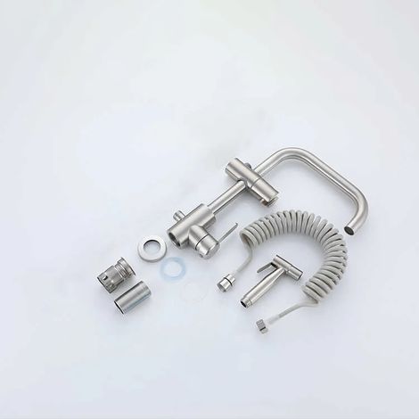(Style1 - Ensemble de robinetterie) Robinet d'évier de cuisine avec douchette latérale, mitigeur eau chaude/froide, robinets rotatifs, douchette à double jet pour laver la vaisselle (1/5)